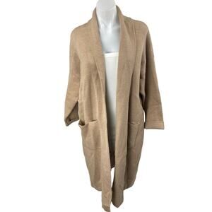 MNG Mango Tan Khaki Long Sleeve Shawl Collar Pocket Long Cardigan Sweater Size M